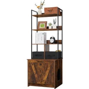 Dwanton Litter Box Enclosure with 3 Storage Shelves and 2 Drawers, 2-in-1 Hidden Cat Litter Box Enclosure Furniture with Shelf, Reversible Entrance, Washable Drawers, 61.8-Inch, Rustic Brown