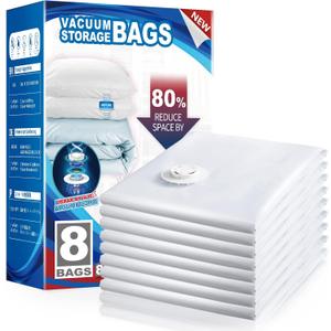 TAILI 8 Pack Vacuum Storage Bags for Comforter and Blankets, Jumbo Vacuum Seal Bags for Bedding 40x31 Inch, Space Saver Bags for Clothes, Pillows, Saving More Closet Space (Cream)