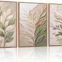 CHDITB 3D Impasto Sage Green Leaf Wall Art, Boho Earth‑Tone Foliage Decor, 16"L x 24"W