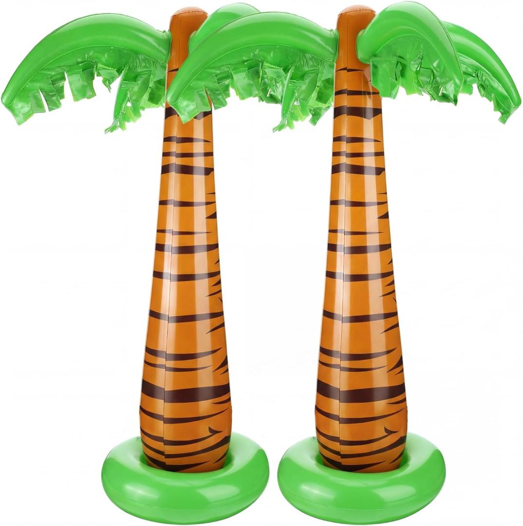 TecUnite 2 Pack Inflatable Palm Trees 35 Inch Jumbo Coconut Trees Beach Backdrop Favor for Summer Beach Hawaiian Tropical Birthday Backyard Pool Luau Party Decoration Photo Booth Prop Accessory