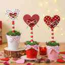 Thyle 3 Pcs Valentine's Day Decorations for Home 8.27" Wooden Heart Potted Valentines Centerpiece for Tables Tall Standing Pink Heart Plant Pot Sign for Home Tiered Tray Decor Tabletop Wedding Gifts