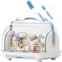 Baby Bottle Drying Rack Storage with 3 Brush, Nursing Bottle Storage Box Organizer with Cover, Portable Kitchen Cabinet Organizer, Durable countertop Dryer (Blue)