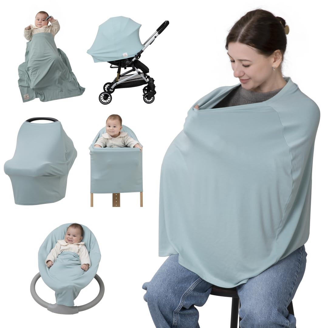 BabbleRoo Nursing Cover for Breastfeeding 95% Viscose Muslin, 5% Spandex, Soft & Breathable Baby Essentials | Newborn Essentials Breastfeeding Covers for Nursing, Multi-Use for Car Seat & High Chair