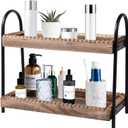 BDBDYEAY Bathroom Countertop Organizer, 2 Tier Vanity Organizer and Storage for Cosmetic Skincare Perfume, Wood Bead Storage Shelf for Bathroom Kitchen Coffee Station