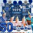 Crenics 50th Birthday Decorations for Men or Women - Back in 1975 Backdrop, Banner, Swirls, Honeycomb, Sash, Cake Topper and Balloons for 50 Birthday Party Supplies