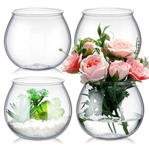 FoldTier 4 Pcs Plastic Fish Bowls for Centerpieces 27 oz Clear Fish Bowl for Drinks Unbreakable Heavy Duty Round Vase for Table Centerpieces Wedding Event Home Decor