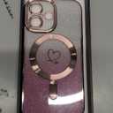 Bonoma Compatible with iPhone 16 Case Support for MagSafe, Plating Heart Glitter Magnetic 2* Screen Protector TPU Camera Protection Back Cover for Girls Women -Pink