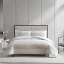 Vera Wang - King Comforter Set, Premium Cotton Bedding Set with Matching Shams, Chic Room Essentials, Oeko-Tex Certified (Chenille Waffle Stripe Beige, King)