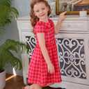 Little Bitty Girls Gingham Dress Sleeveless Checkered Peter Pan Collar Swing Kids Plaid Summer Sundress Party 2-7 Years (Red)