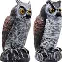 Hausse 2 Pack Fake Horned Owl Bird Scarecrow Decoy 10.5 Inch Height, Plastic Deterrents, Halloween Decoration, Nature Enemy Pest Repellent for Outdoor Garden Yard