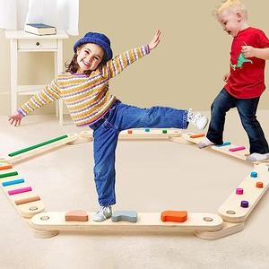 Wooden Balance Beam for Kids 3-5 Toddler Montessori Balance Beam Indoor Outdoor Kids Balance Stepping Stones Coordination and Stability Exercise