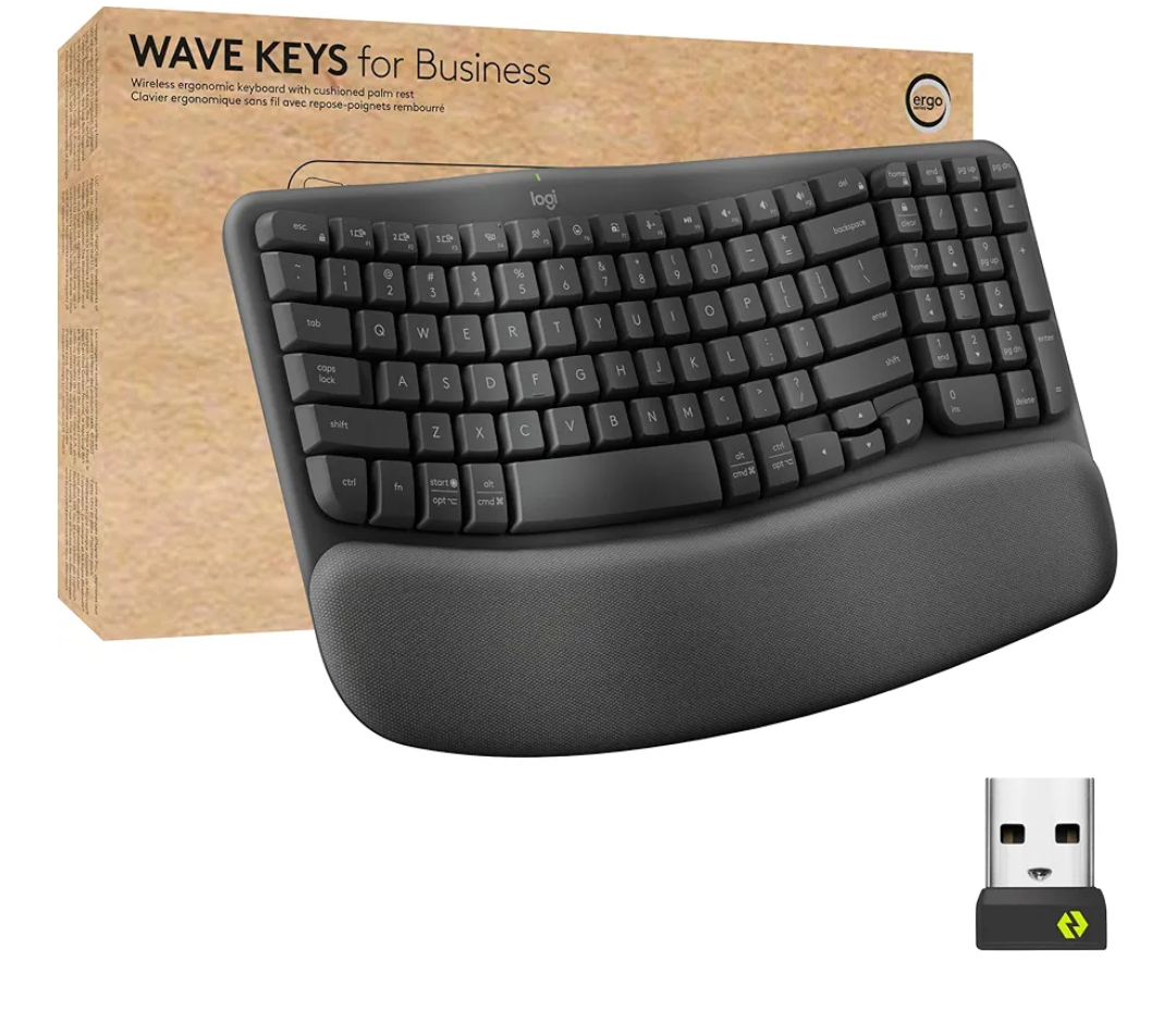 Logitech Wave Keys for Business, Wireless Ergonomic Keyboard with Cushioned Palm Rest, Secure Logi Bolt Technology, Bluetooth, Compatible with Windows/Mac/Chrome/Linux - Graphite