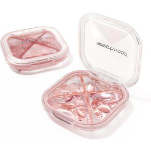 1 Pack Small Pink Pill Organizer, 4 Compartments, Compact Stylish Cute Travel Pill Box Holder Daily Medicine Pill Case Container, Portable to Store Vitamins, Medication and Supplements