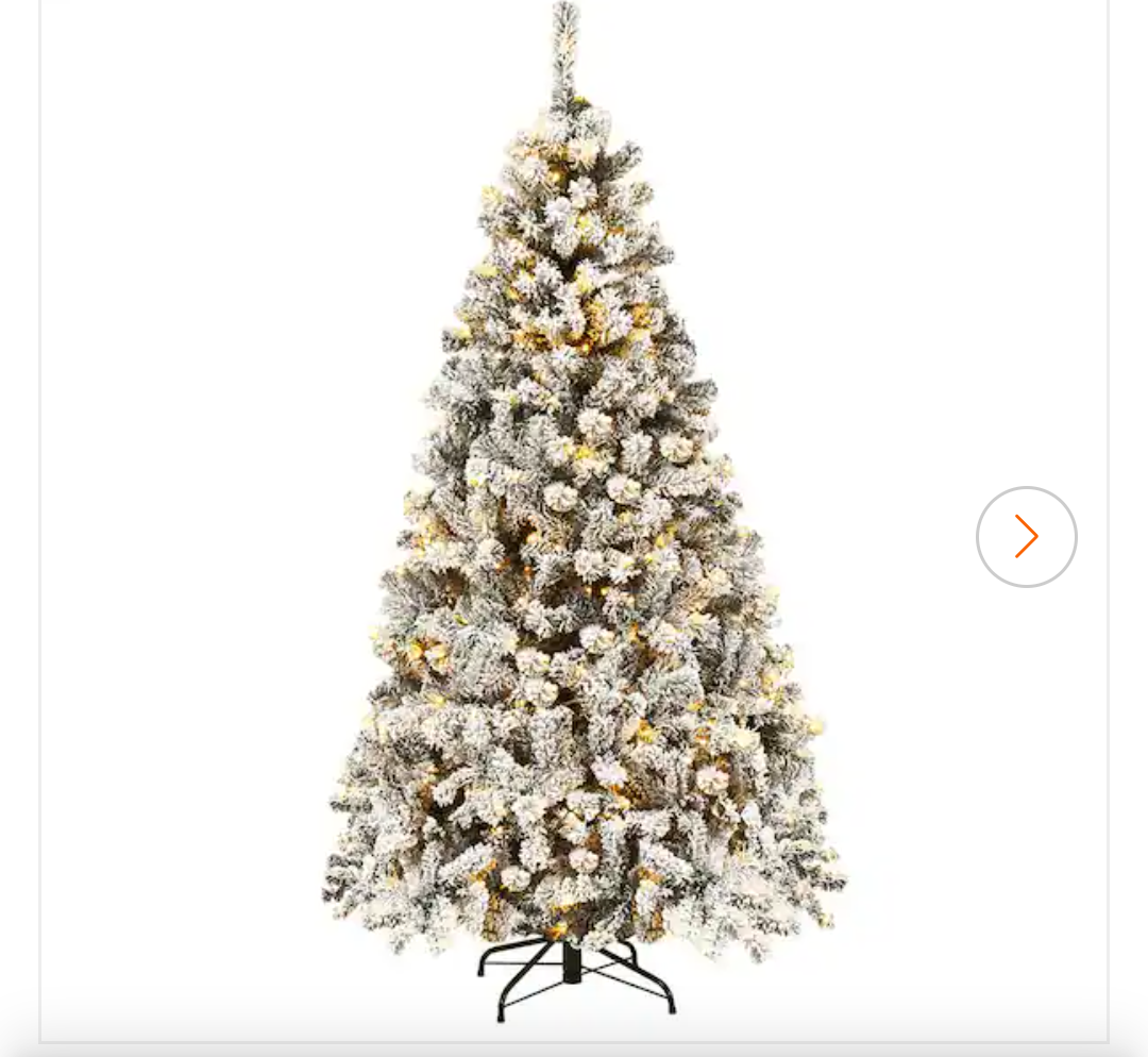 6 ft. Pre-Lit LED Flocked Snow Hinged Pine Artificial Christmas Tree with 250 White Lights
