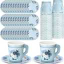 200 Pcs Floral Paper Tea Cups and Saucers 7 oz Disposable Tea Party Decorations Vintage Cute Paper Tea Cups and Plates with Handles for Girls Wedding Baby Bridal Shower Birthday, Serve 100(Blue)