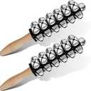 2 Pcs Christmas Hand Jingle Bells Wooden Handle Sleigh Bells Christmas Stick Jingle Bells Shaker Rattle Musical Percussion Handheld Bells Holiday Xmas Gifts (Black)