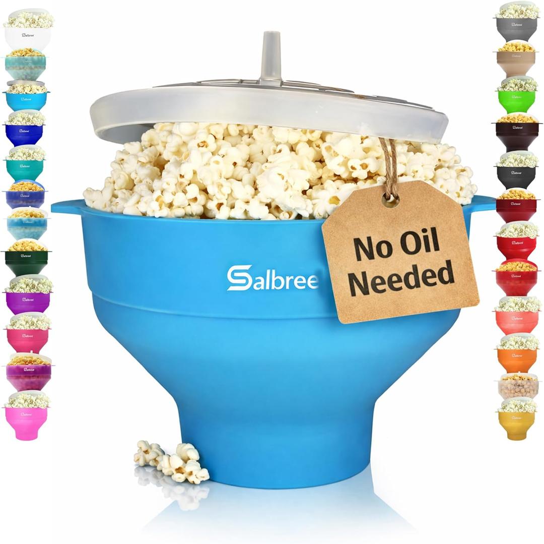 The Original Salbree Microwave Popcorn Popper Machine, Silicone Popcorn Maker, Collapsible Microwavable Bowl - Hot Air Popper - No Oil Required  (Turquoise)