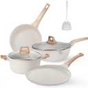 Pots and Pans Set, White Nonstick Induction Cookware Sets with Stay-Cool Handles, Kitchen Pan Sets for Cooking with Saucepan & Frying Pans & Crepe Pan, PFOS and PFOA Free (7pcs)