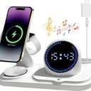 6-in-1 Wireless Charging Station with Bluetooth Speaker,Digital Clock and Ambient Lights,Fast Wireless Charger for for Multiple Devices for Apple - iPhone 17 16 15 14 13 12 Pro Max Apple Watch Airpods