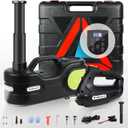 E-HEELP Electric Car Jack Kit 5T 12V Hydraulic Tire Jack with Double Cylinder Air Pump & LCD Touch Screen & Impact Wrench Portable Car Lift for Tire Changes and Roadside Emergencies