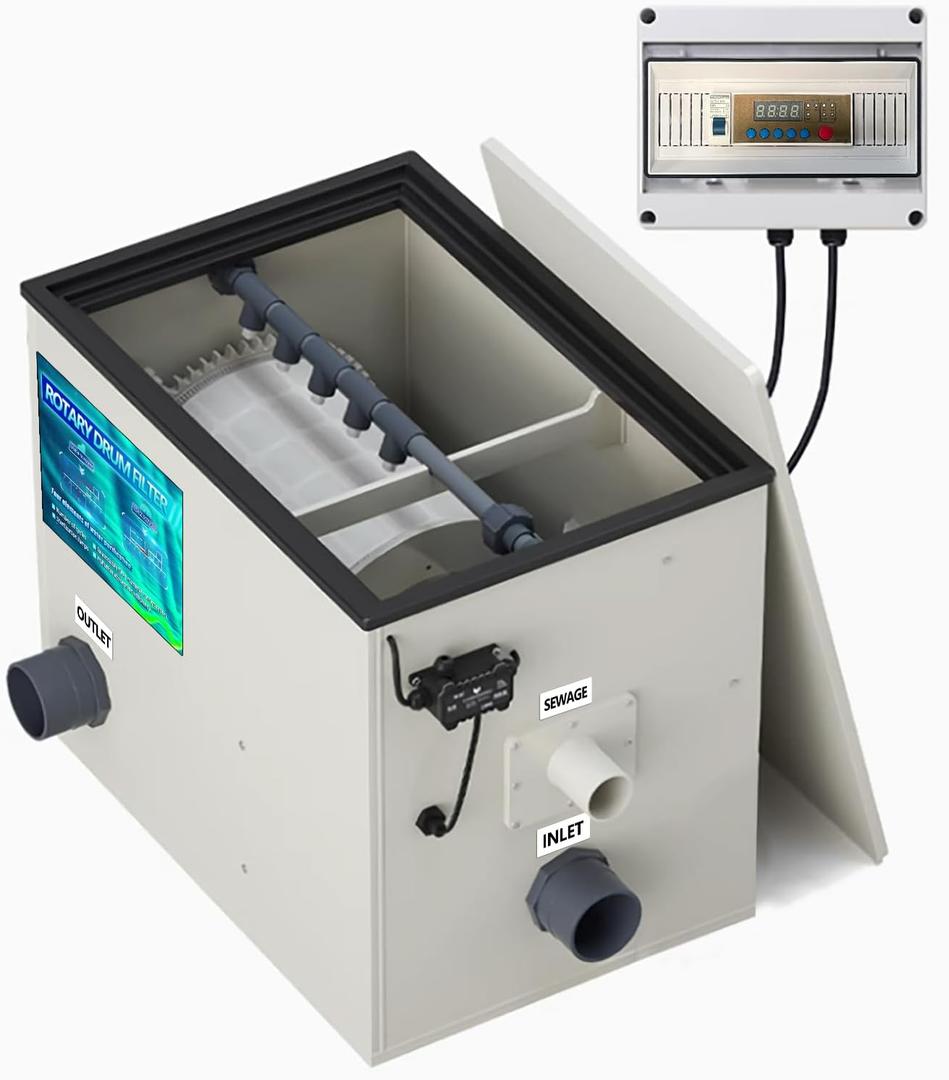 Rotary Drum Filter,Canister Filter,RDF Fully Automatic Water Self-Cleaning Filtration for Koi Pond,Fish Pond,Aquarium,Seedling Cultivation Base,Aquaculture,Hydroponics (4000GPH Advanced Edition)