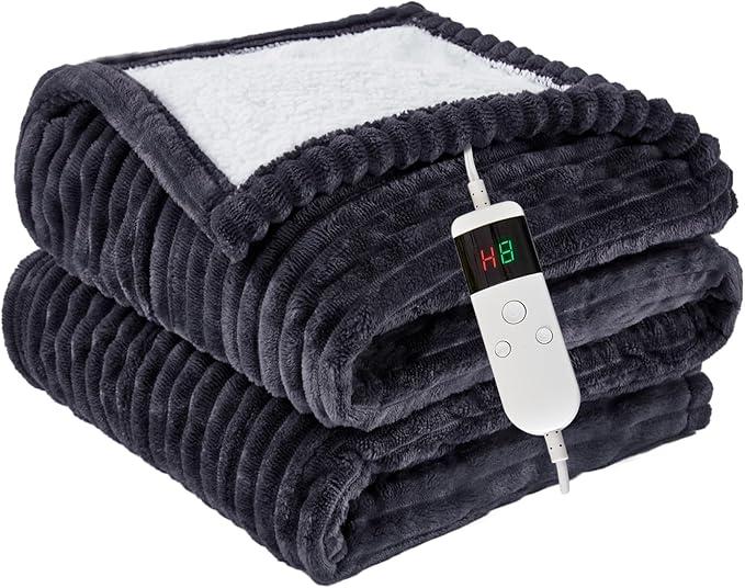 Qieryun Heated Blanket Electric Full, Soft Flannel Heating Blanket with 8 Hours Auto Off 10 Fast Heating Levels Machine Washable Sherpa Heated Blanket with Overheating Protection