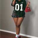 Women's Number Graphic Mesh Oversized Jersey Shirts Y2K Half Sleeve V Neck Athletic Shirts (L)