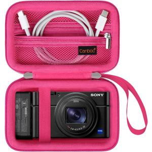Canboc Carrying Case for Sony RX100 VII/VI/V/IV/III Compact Digital Camera, Point and Shoot Vlogging Camera Bag, Zipper Mesh Pocket fits USB Cable, Batteries, Rose red