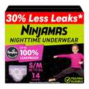 Ninjamas Girls Bedwetting Nighttime Underwear - Size S/M (38-70 lbs), 14 Count, Overnight Protection, Ultra Absorbent, Hypoallergenic