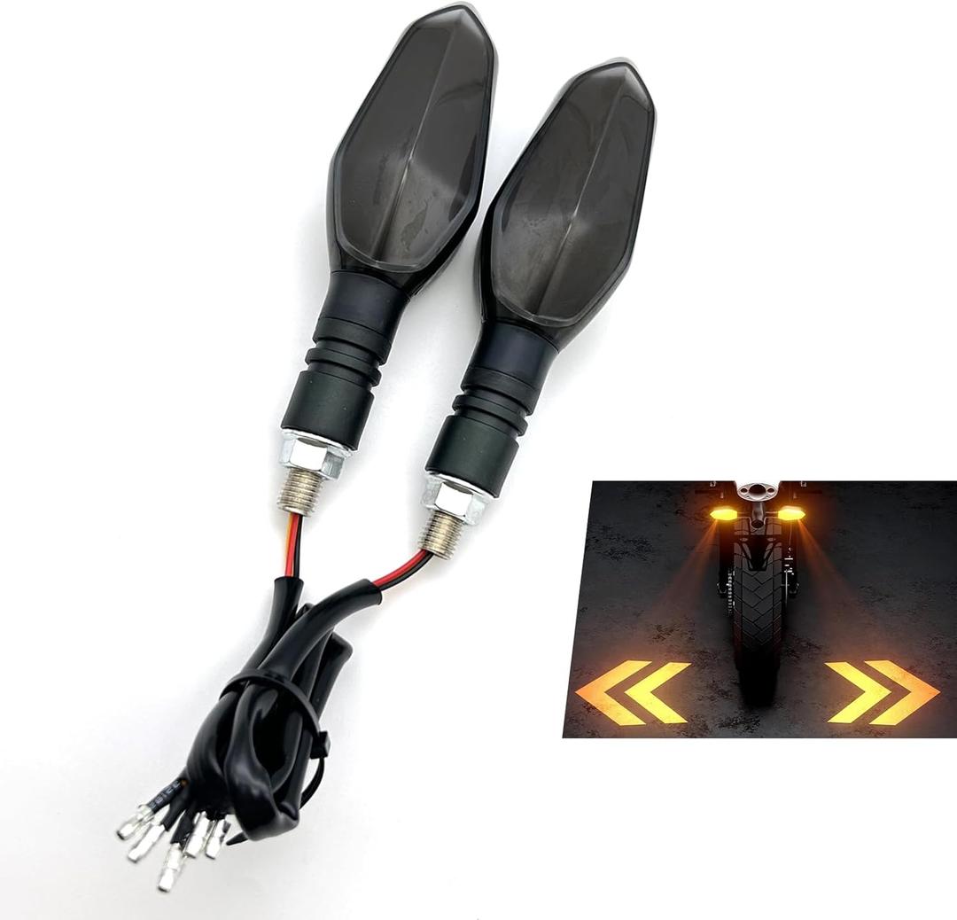 2PCS Motorcycle Turn Signals Projector Blinkers, Motorbike Front Rear Led Lights with Projection Arrow, 3 Wire Turn Signal Lights for Motorcycles Indicators, 27 DRL Light Modes (Yellow)