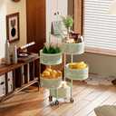 JAQ Rotating Fruit Basket, 5-Tier Metal Sturdy Kitchen Storage Rack Shelf Carts No Assembly on Rolling Wheels for Fruit Vegetable Grocery Corns Potato Onion (5-Tier, Green), 13.38 inches x 13.38 inches x 36.22 inches