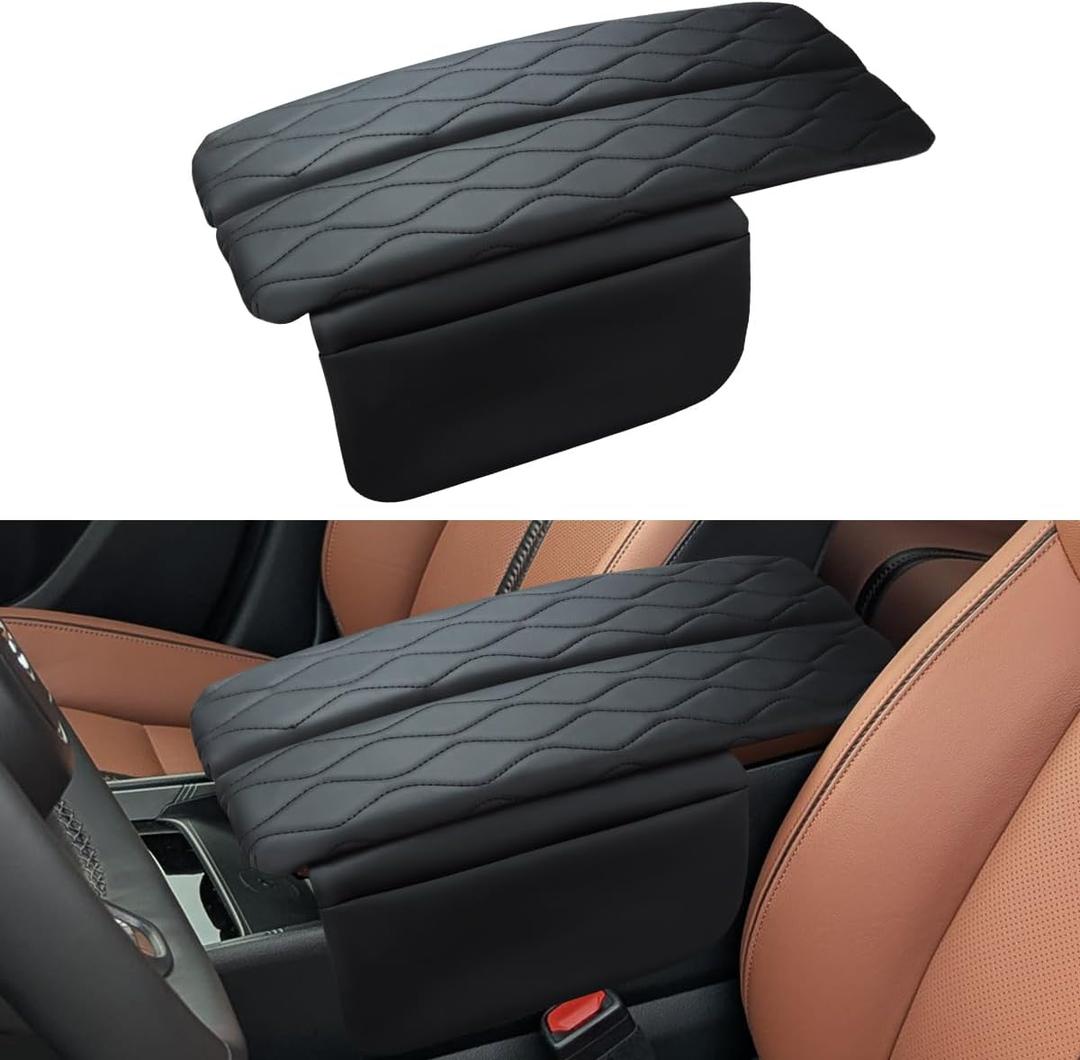 INTGET Center Console Cover for Mazda CX5 Accessories 2026/CX50 CX-50 2023 2024 2025 2026 Car Interior Leather Armrest Arm Rest Lid Cushion Pad Protector (2023+, Black Stitches with Pattern)
