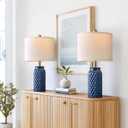 20.5" Small Bedside Lamps Set of 2 with 5FT Cord, Blue Ceramic Modern Farmhouse Table Lamps for Nightstand, Living Room, Bedroom, 3D Honeycomb Stylish End Table Lamps(Bulb Not Included)