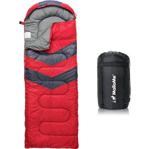 MalloMe Sleeping Bags for Adults Cold Weather & Warm - Backpacking Camping Sleeping Bag for Kids 10-12, Girls, Boys - Lightweight Compact Camping Essentials Gear Accessories Hiking Sleep Must Haves (50-80F Everyday 3 Season - Red)
