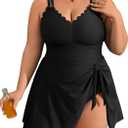 Charmo Plus Size Swimsuit for Women Swim Dress Scalloped One Piece Tummy Control Bathing Suit Ruched Swim Suits 2026 (1X, Black)