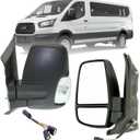 Replacement Driver Left Side Door Mirror Textured Back Cover Power Adjustment and Heated Glass With Signal Light for Ford Transit T150 T250 T350 T350HD from 2010 to Onward