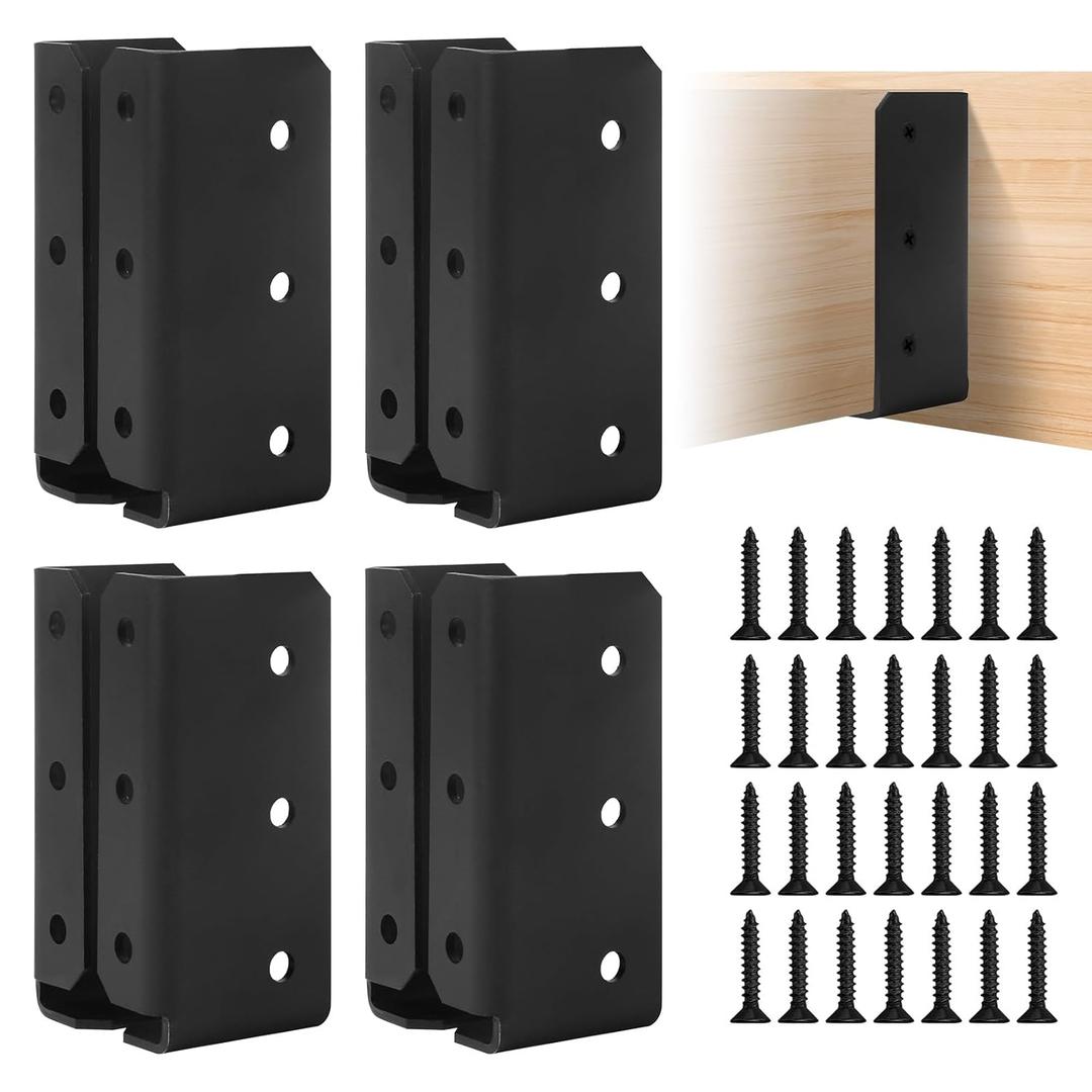 4 Pairs Deck Railing Bracket Connectors, Split Deck Rail Bracket for 2"x4",2"x6", 4"x4" Wood Post to Handrail Stair Fence Railings, Black