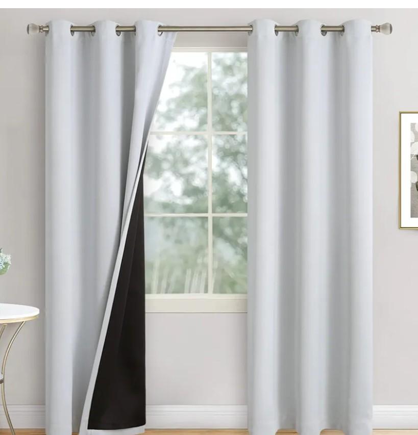 Greyish White Blackout Curtains 84 Inch Length 2 Panels for Living Room, Thermal Insulated 100% Light Blocking Soundproof Grommet Window Curtains for Bedroom with Liner, Each 42 Inch Wide