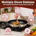 12 Inch Non Stick Frying Pan With Lid, Non Stick Frying Pans With Lids, 3-Ply Stainless Steel Frying Pan, Stay-Cool Handle, Oven & Dishwasher Safe, Induction Compatible All Cooktop