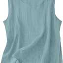 Cotton Linen Tank Tops for Women Sleeveless Gauze Shirts Round Neck Loose Fit Summer Casual Beach Tops
 (Blue, S)