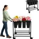Flower Cart with 8 Buckets,Flower Cart Display Stand with Wheels,Bloom Bar,Flowers Stand for Wedding ,Party and Home Decor,Black