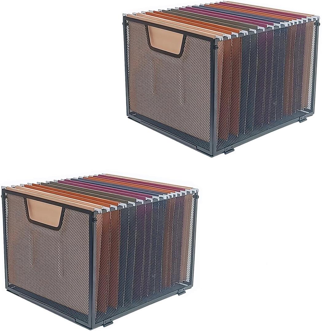 2 Pack Metal File Baskets,Hanging File Folder Organizer,Office File Box,Letter Size,Black (2)