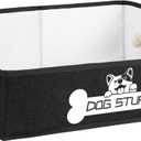 Collapsible Fabric Dog Toy Box and Storage Bin With Handle - Trapezoid Basket Chest Organizer for Pet Toys, Blankets and Accessories, Black