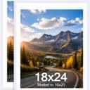 Wood 18x24 Picture Frame with 16x20 Mat White, Display 16x20 with Mat or 18x24 Without Mat, Wood 18 by 24 Photo Frame, 18 x 24 Frame for Wall Hanging Display, White, 2 Pack