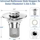Bathroom Sink Drain Strainer,Pop Up Sink Stopper with Removable Stainless Steel Hair Catcher Basket, Anti-Clog Bathroom Sink Drain Plug for 1.1-2.36 Inch Drain Holes (Sliver 1Pcs)