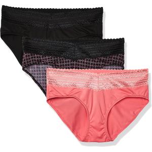 Warner's womens Blissful Benefits No Muffin 3 Pack Hipster Panties (Large, Black/Flamingo Pink/Miami Pink Octagon)