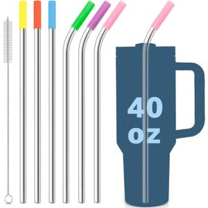 Stainless Steel Replacement Straws for Stanley Adventure Travel Tumbler (6 Straws With Tips for 40oz)