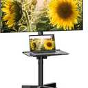 Mobile TV Cart for 23-60 Inch LED LCD Flat Curved Screens TVs, Rolling TV Stand with Locking Wheels Holds Up to 88lbs, Height Adjustable Portable Floor Stand with Media Shelf Tray, Max VESA 400x400mm