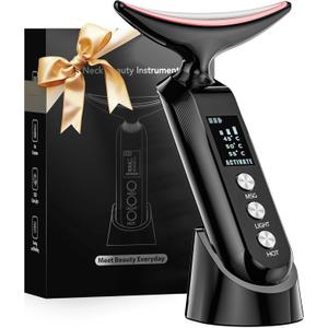 2025 Upgraded Facial Neck Massager Portable Charging Dock - 3 Heat Settings, Vibrating Face Massage, 9-Color LED Light & 72Hrs Battery | Home Spa Travel Skincare - Black
