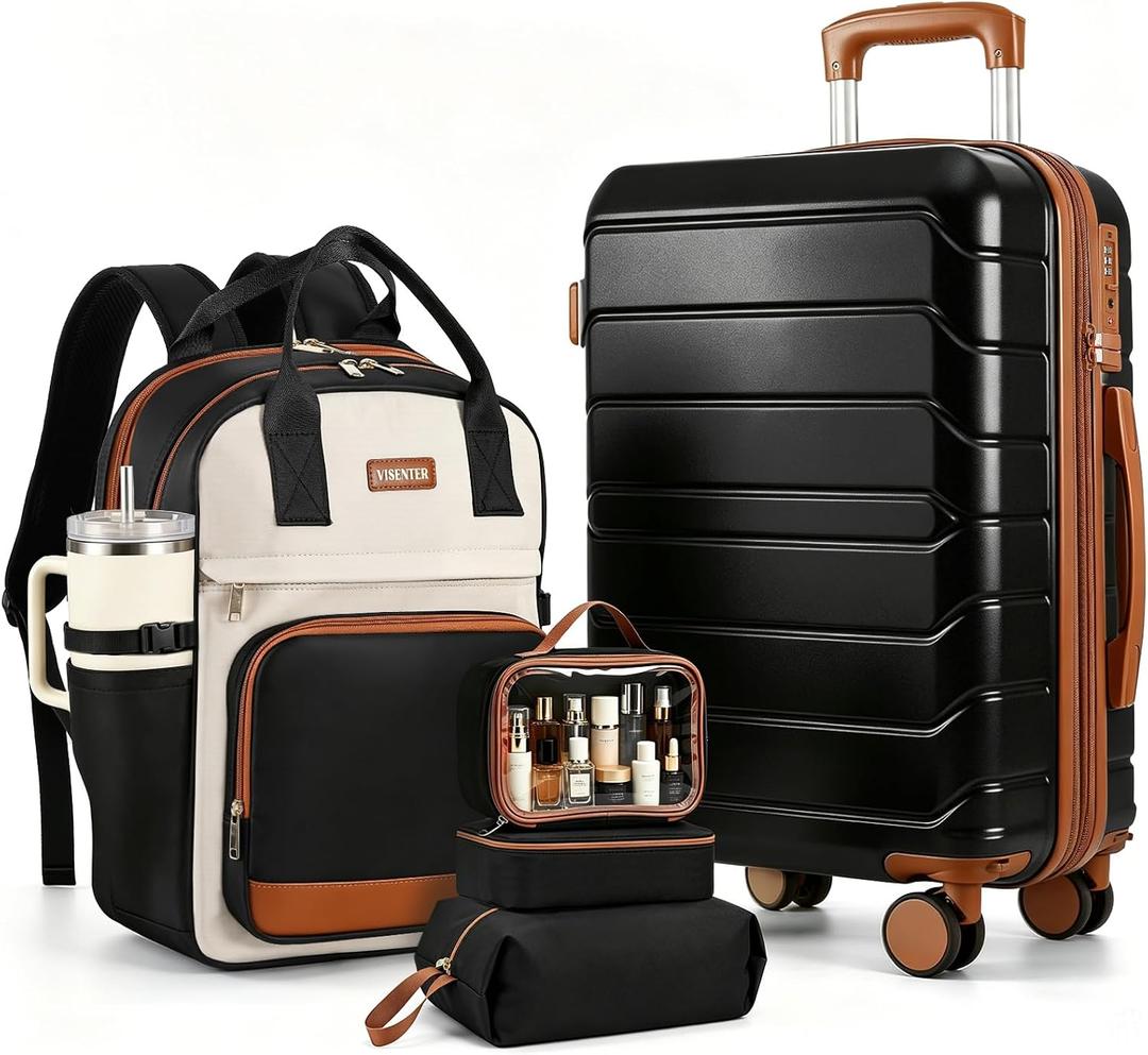 Luggage Set 2 Piece and 3 Small Bags, 22 Inch Carry On Suitcase
Expandable Carry-On luggage 22x14x9 Airline Approved, Removable Wheels, Suitcases for Women with Travel Backpack, Black